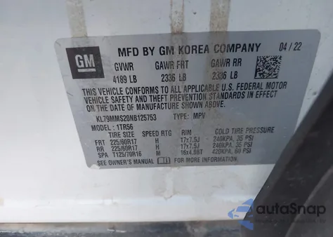 2022 Chevrolet Trailblazer Fwd Ls z USA, uszkodzony, nr VIN KL79MMS20NB125753